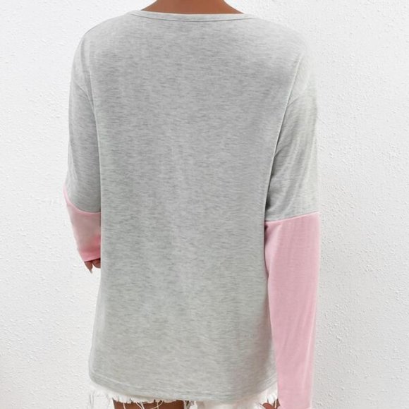 Leopard Print Contrast Sequin Colorblock Drop Shoulder Top - Picture 3 of 5